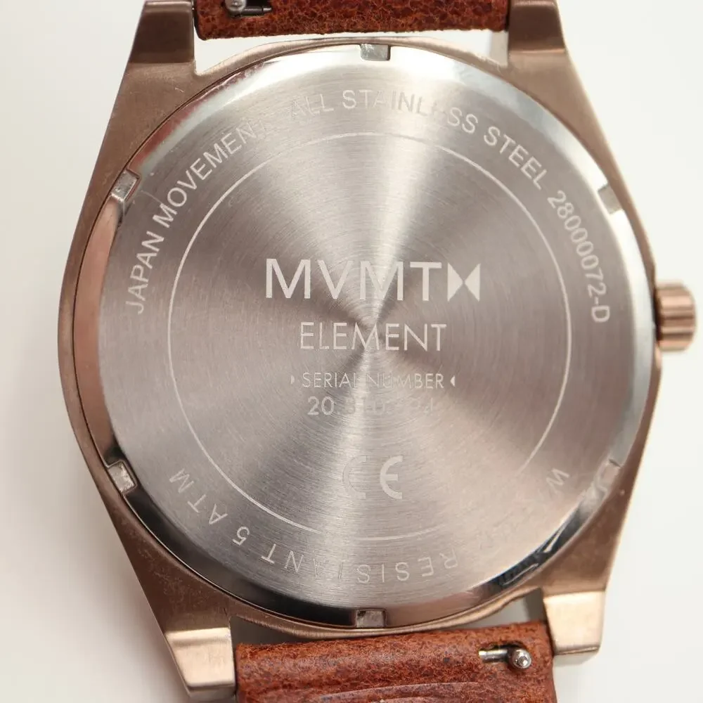 MVMT Element Mens 43mm Brown Bronze Tone Date Watch Leather Strap w New Battery
